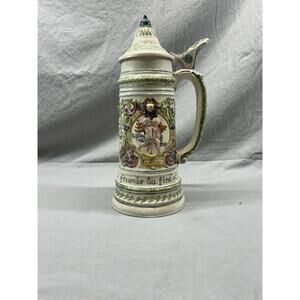 Vintage Majolica Stein Beer Stein Trink und sing, dam gute Freunde